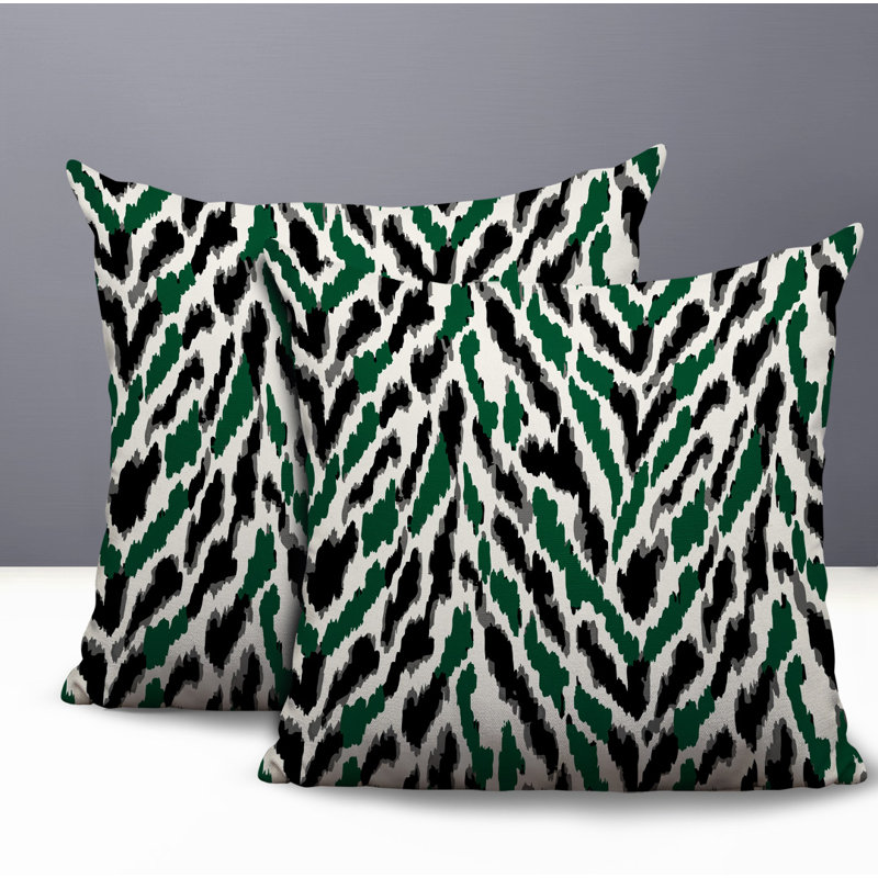Oreiller réversible intérieur / extérieur à imprimé zébré Kenzi, 18x18, Green