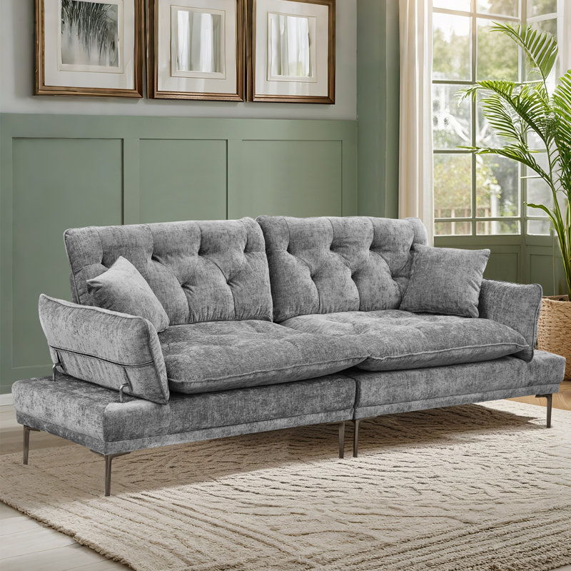 Causeuse capitonnée avec accoudoirs ajustables de 102 po de largeur Micchael, Gris