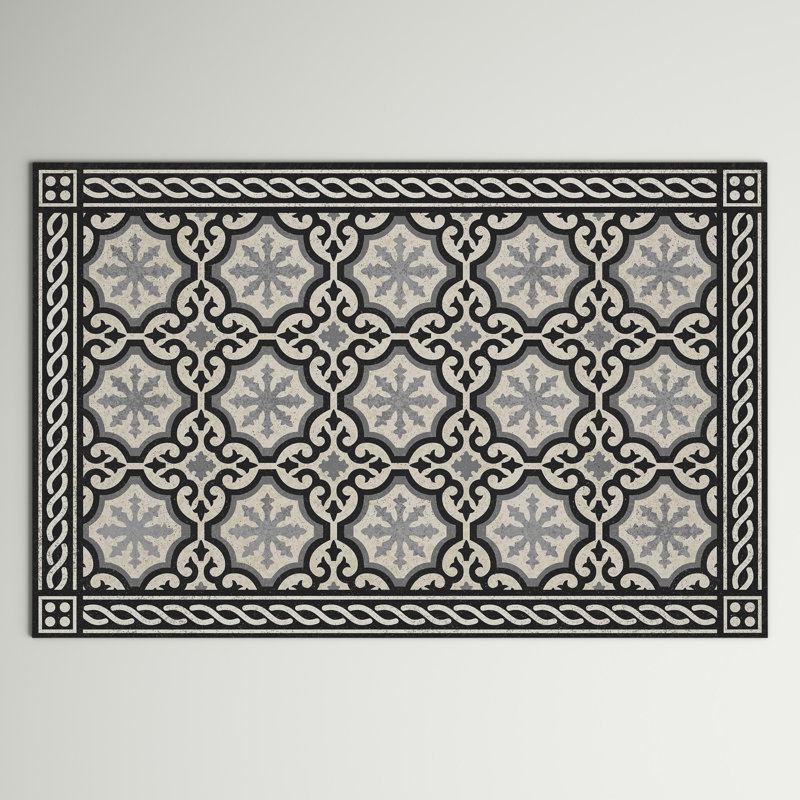 Tapis de cuisine à profil bas Un-Rug Chelsey de Matterly, Rectangle 1 pi 10 po x 2 pi 10 po, Noir / blanc / gris clair