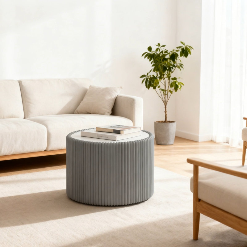 Table de bout moderne en forme de cylindre en ardoise pour canapé, Gris, H 17,41 po x L 17,41 po x P 17,41 po
