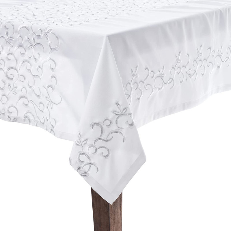 Lin violet, motif floral rétro exquis de Séville, polyester brodé, blanc, 60 po x 84 po, peut accueillir 6 à 8 personnes, nappes rectangulaires