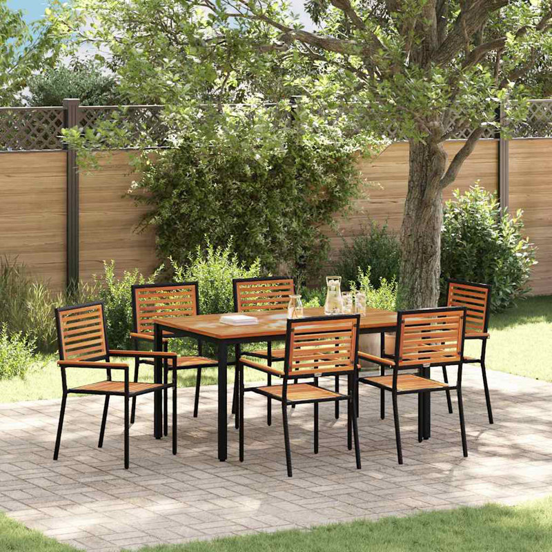 6 - Person Patio Dining Set with Rectangular Table, Black