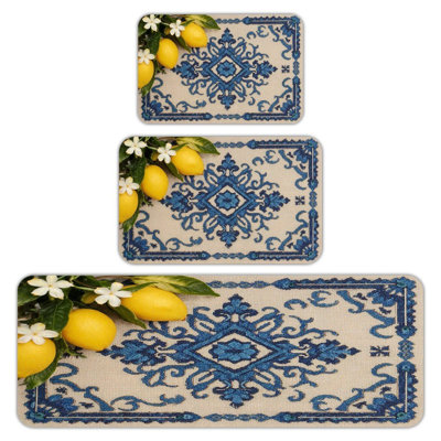 Luxury Green Leaf & Gold 3 Pieces Kitchen Mats, Bedroom & Bathroom Home Decor