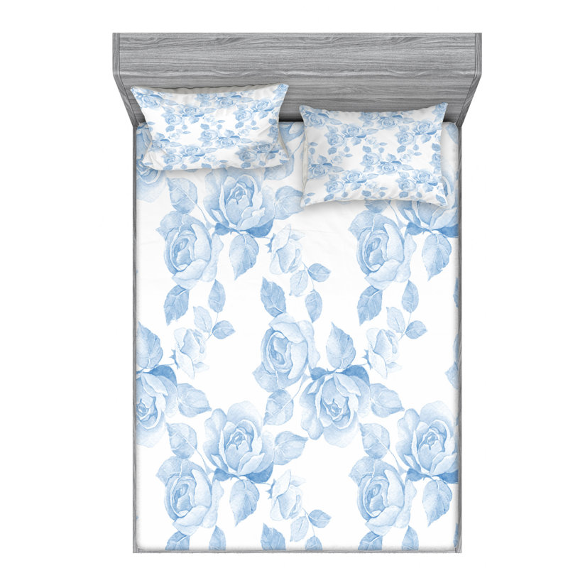 Microfiber Floral Sheet Set, Queen Sheet Set with Fitted Sheet