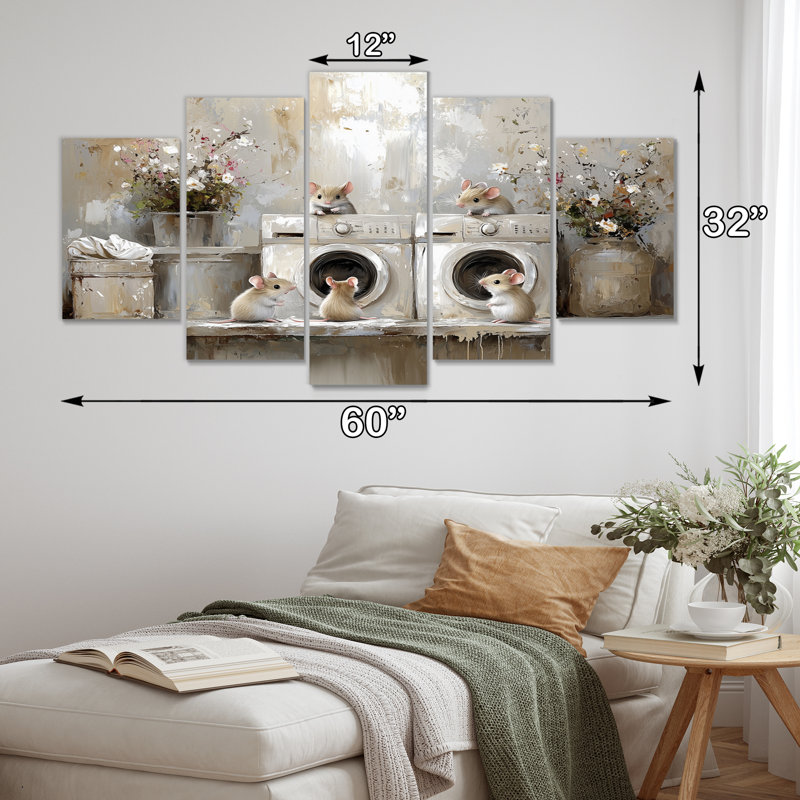 «Cute Mice Laundry Day» - ensemble de reproductions d'art mural