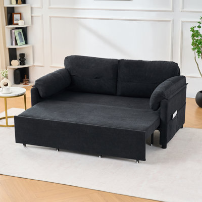 Lit convertible convertible en noir, canapé-lit simple en chenille 31 avec rangement latéral, détente confortable