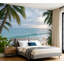 Papier peint mural adhésif « Plage sereine, aube, vagues douces, palmiers », décoration murale moderne pour chambre ou salon, 254 cm (L) x 366 cm (l)-799141203-799141214