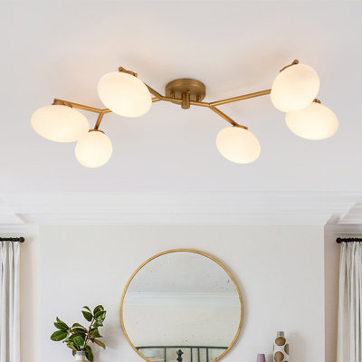 6 - Light Elliptical Opal Glass Globe Linear Semi Flush Mount