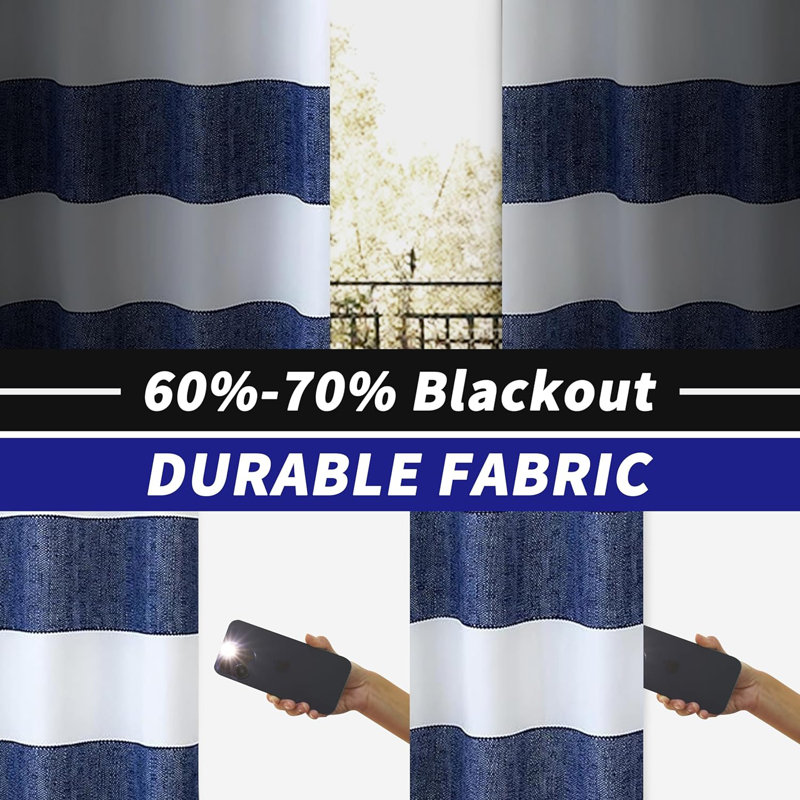 Eastcote Striped Room Darkening Grommet Curtains, 52" W x 84" L, Navy