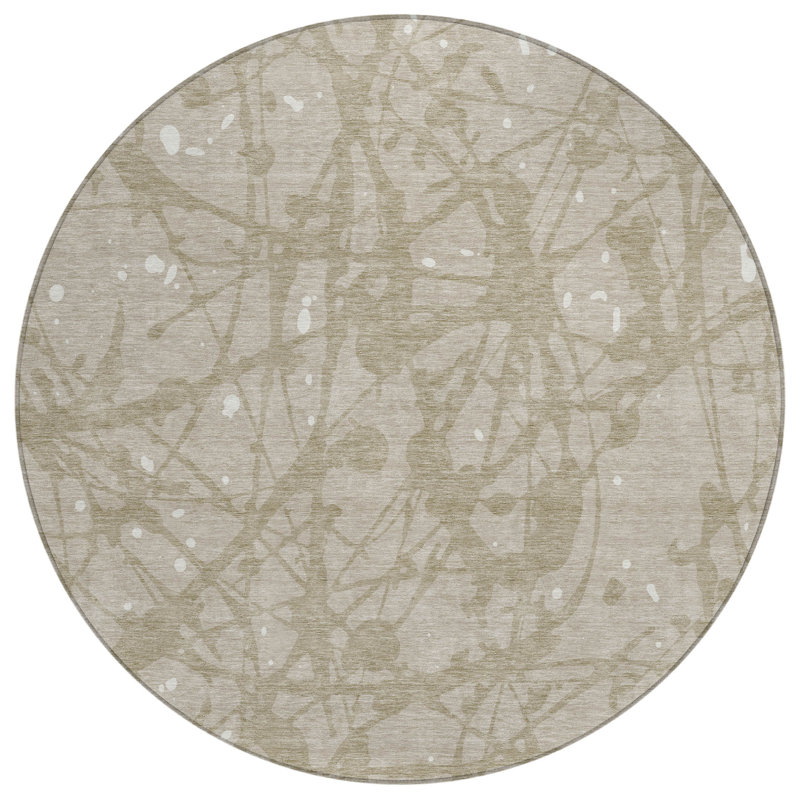 Machine Washable Indoor/Outdoor Chantille ACN2597 Abstract Rug, Beige, 8' Round