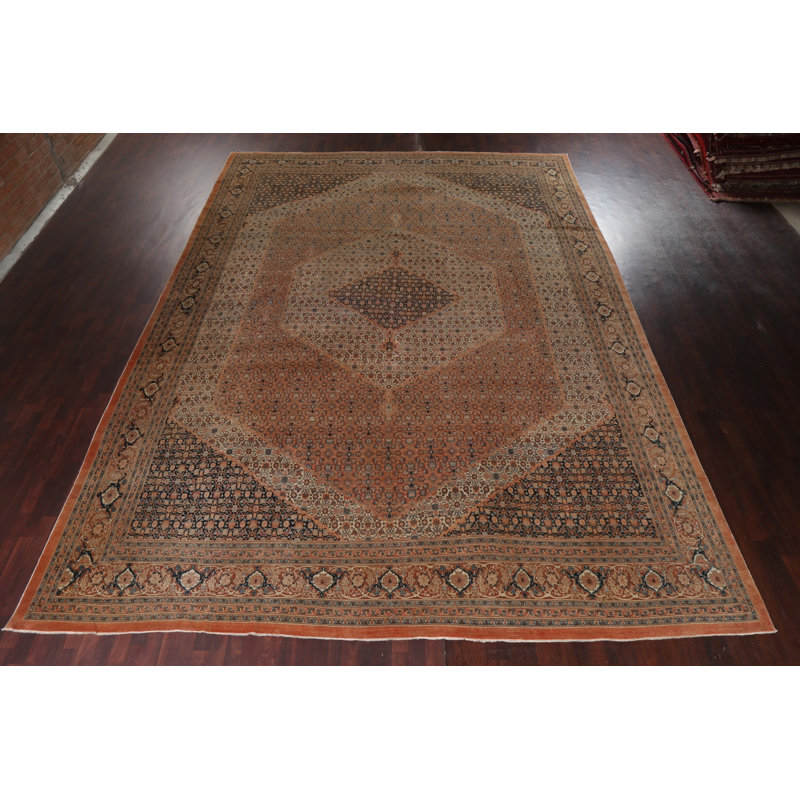 Tapis rouille en laine noué à la main de conception unique 12 pi 10 po x 17 pi 10 po