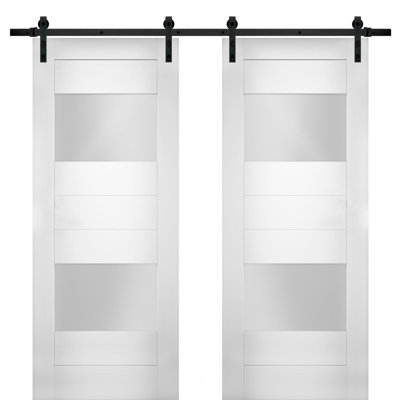 Portes blanches en verre givré Sete avec trousse de quincaillerie d'installation Sete