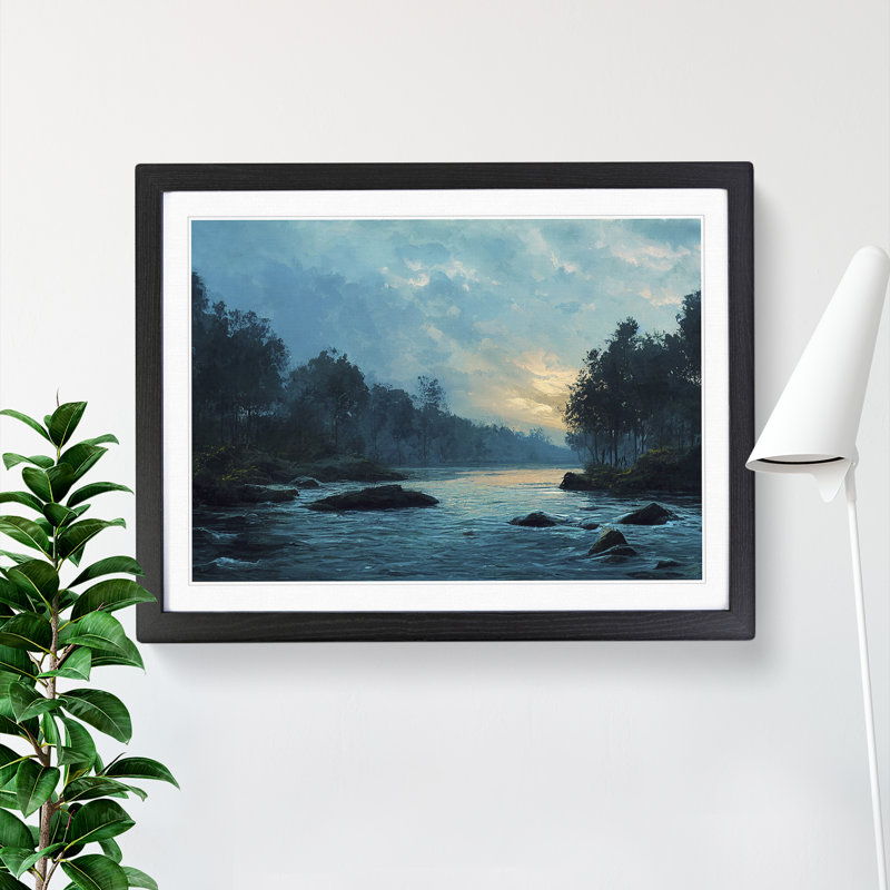Forest River View - Single Picture Frame Print, Black Framed, 46cm H x 64cm W x 2cm D