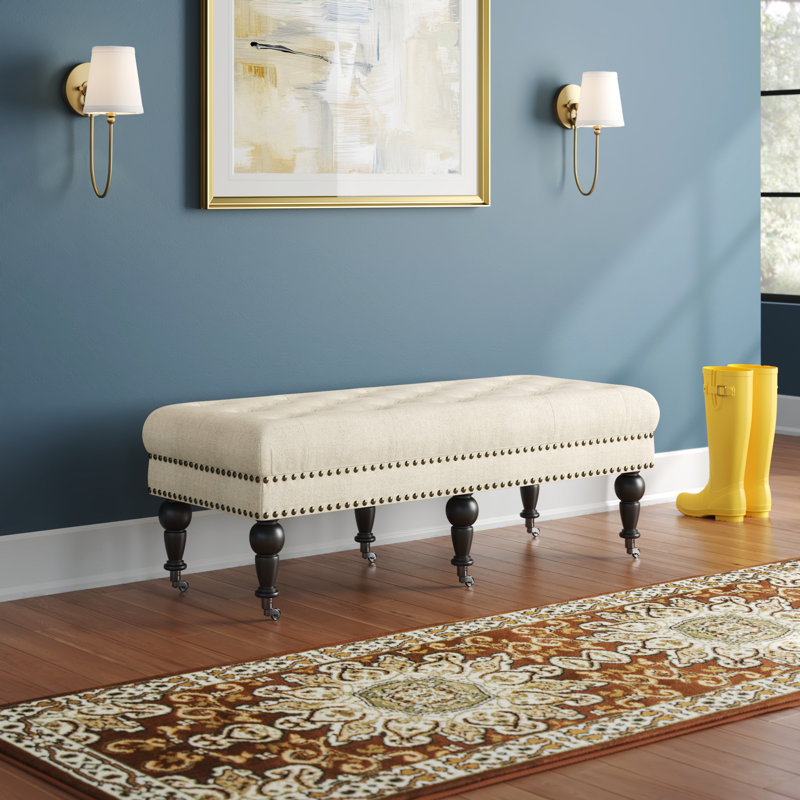 Banc rembourré sans tête avec garniture cloutée Athylene, H 17,75 po x l 50 po x P 19,63 po, Taupe