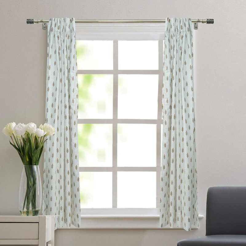 Linen Curtain with Hand Block Printing Rustic Home Vibes, Darpan, Gray, 54" W x 45" L