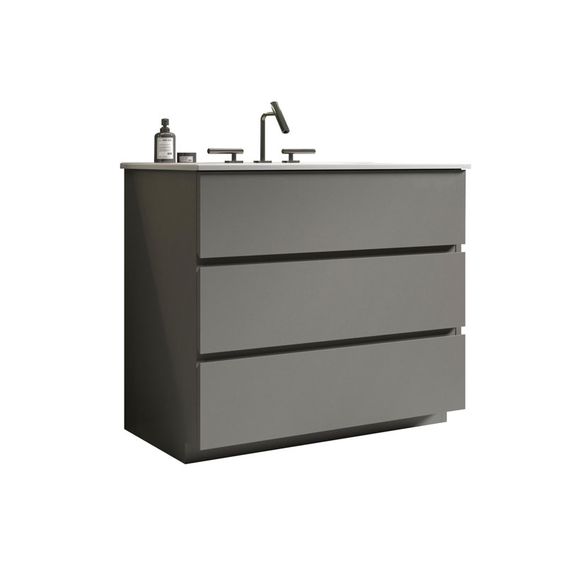 Meuble-lavabo moderne avec rangement fonctionnel et design élégant, Gris