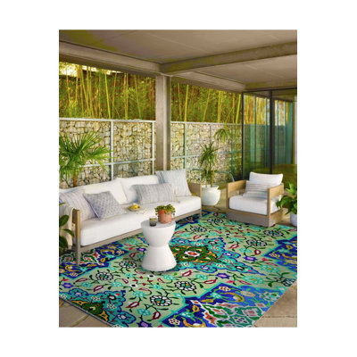 Blue Star Patterned Woven Base Washable Rug