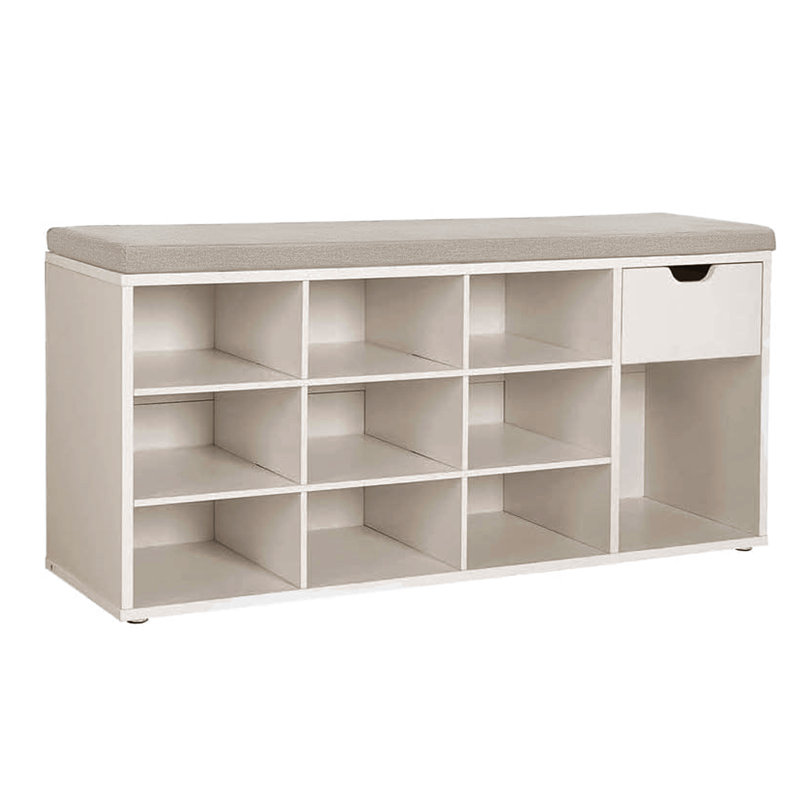 10 Pair Shoe Storage Bench With Drawer, Natural Beige