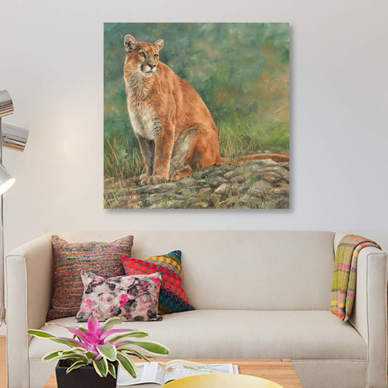 « cougar assis », impression sur toile, H 12 po x l 12 po x P 1,5 po, Pas de tapis, Toile tendue