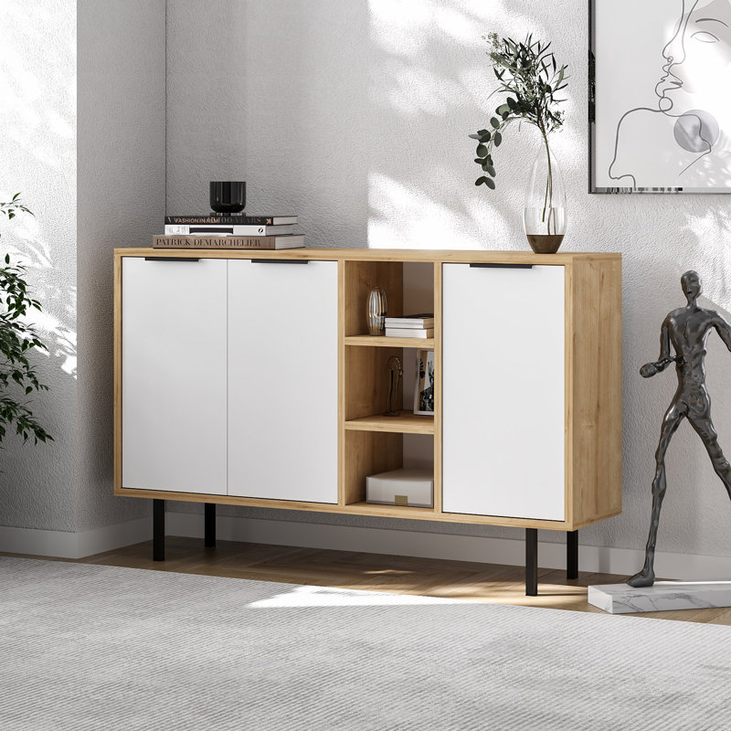 Modern Console Table, Sapphire Oak & White, 47.2 x 29.5 x 11.6 inches | 100% Melamine Coated Particle Board, Thickness: 0.7 inches | Sleek Scandinavian Design, Perfect for Entryway, Living Room & Office