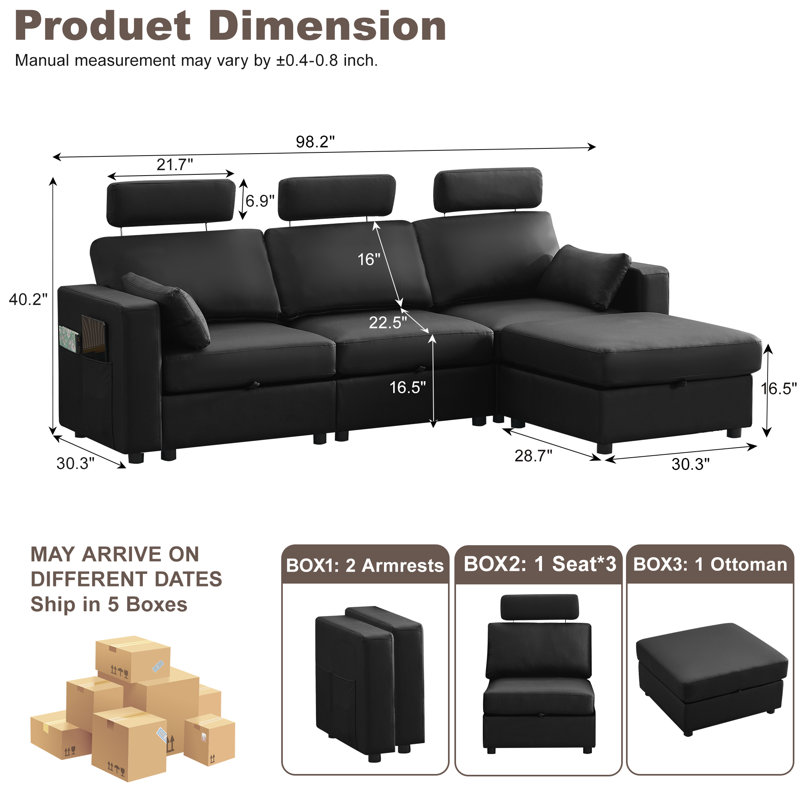 Upholstered Sofa, 4, Black Chenille