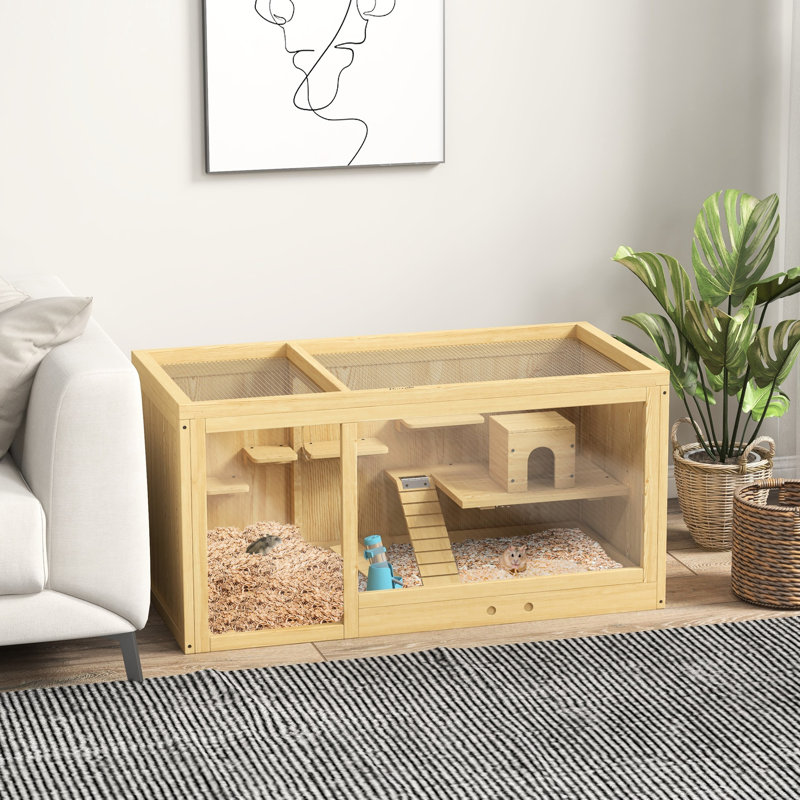 Très grand hamster - en bois, multicouche, avec balançoires à bascule, bouteille d'eau, plateau coulissant, plateau ouvert pour hamsters nains et volière