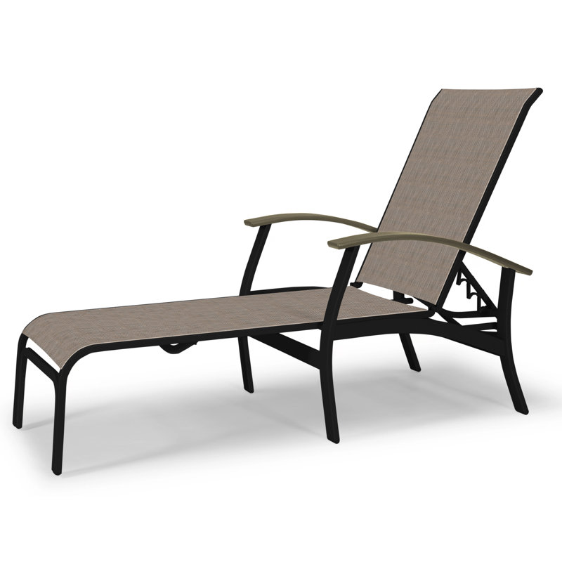 Askar Outdoor Rust-Resistant Metal Chaise Lounge, White 6D Sunbrella®, Beachwood P40, Textured Black