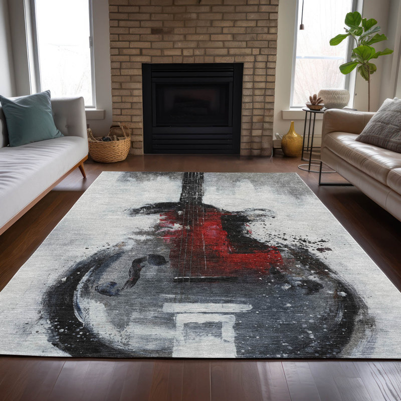 Tapis intérieur / extérieur gris lavable à la machine Xhevrie, Rectangle 2 pi 6 po x 3 pi 10 po