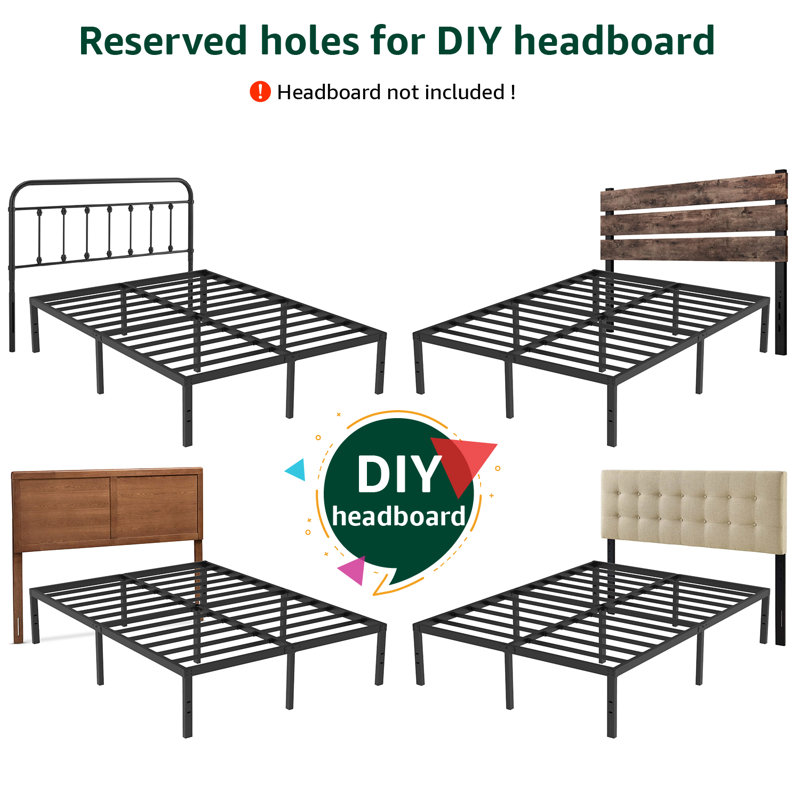 16'' Black Twin Metal Platform Bed Frame with Steel Slats