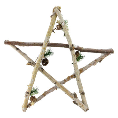 17.75" Ivory and Brown Large Rustic Snowy Wood Branch Christmas Star Wall Decor