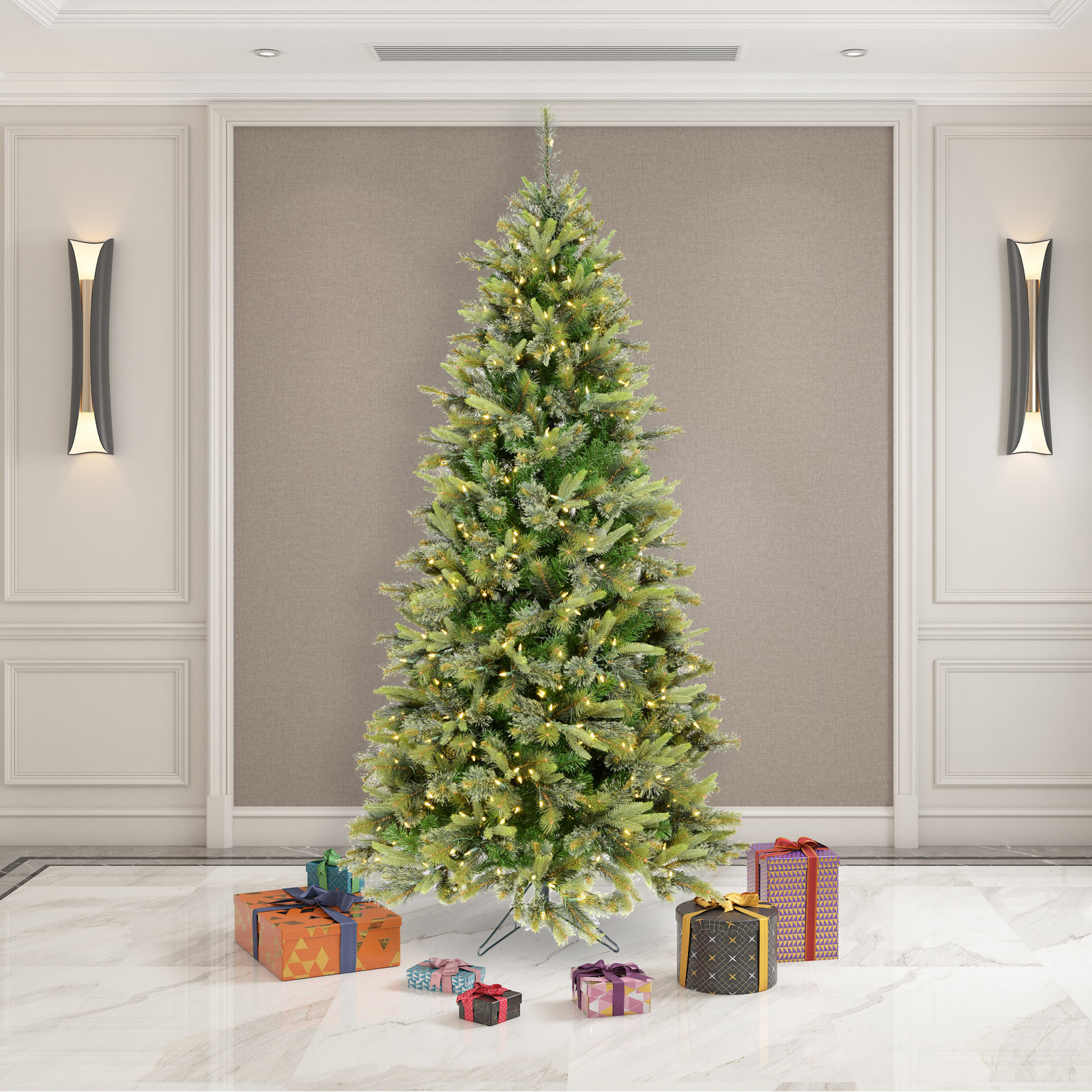 Green Pine Flocked Pre-Lit Pine Christmas Tree, 6.5' H, Unlit