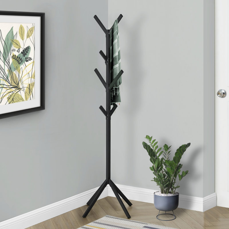 Portemanteau autoportant contemporain avec 8 crochets, idéal pour le vestibule et la chambre à coucher, conception moderne en métal noir