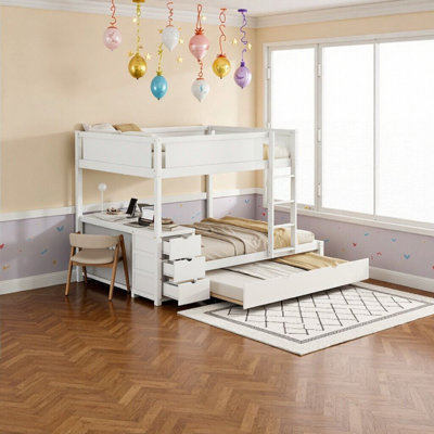 Lit superposé peu encombrant avec lit gigogne simple, bureau et rangement dissimulé - parfait pour les chambres d'enfants et les soirées pyjama