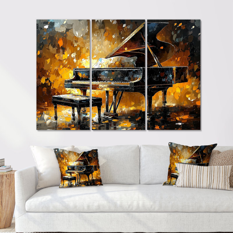 Ensemble de décorations murales Orange Piano noir sur scène IV, H 28 po x l 36 po x P 1 po, Métal métal