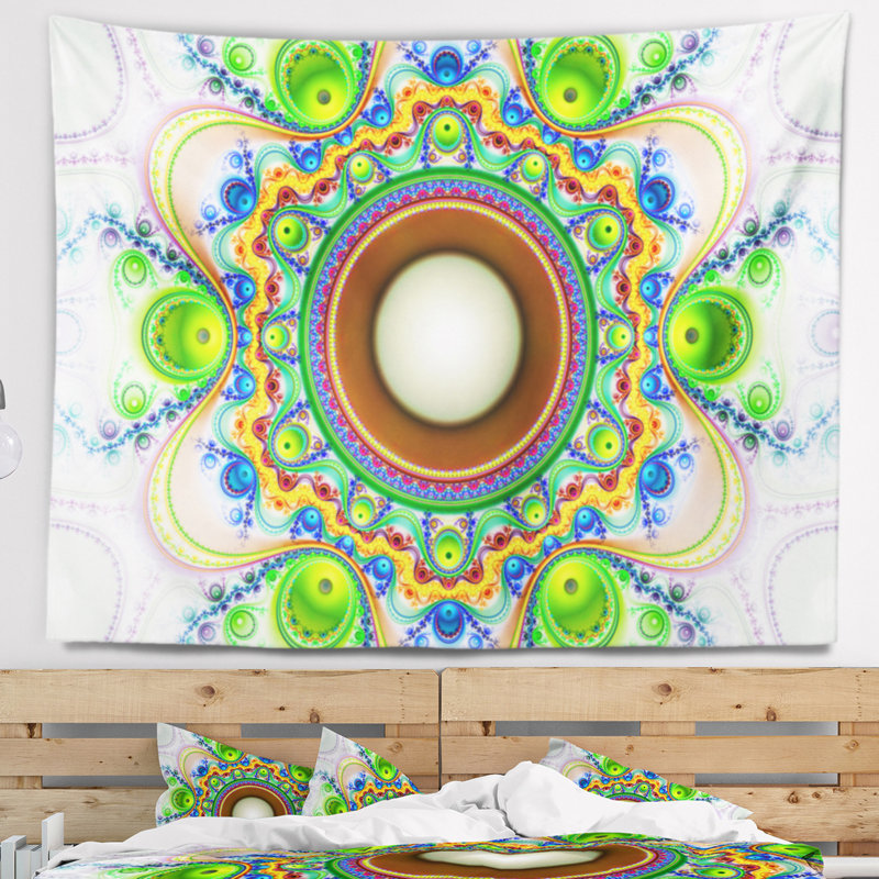 Tapisserie de cercle et de vagues à motif artificiel vert abstrait, H 68 po x l 80 po
