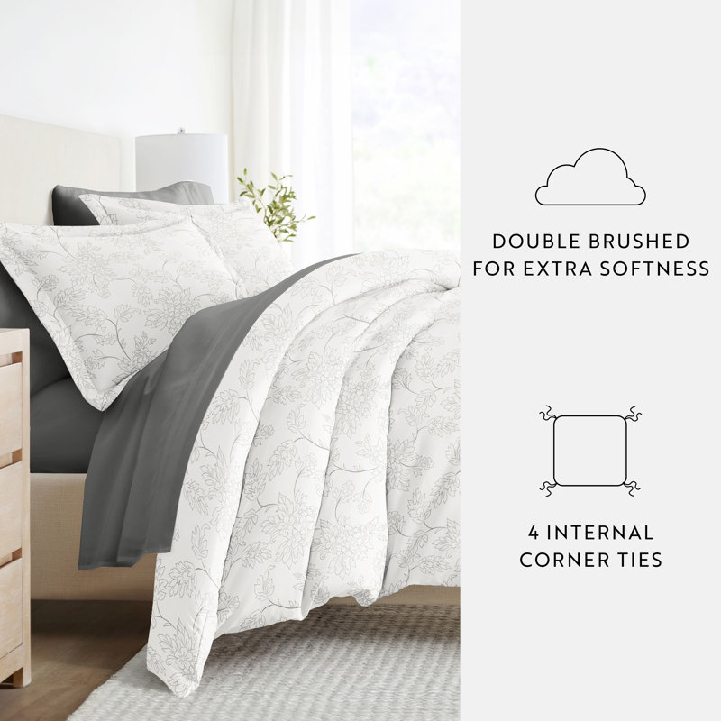 Twin Gray Floral Patterned Duvet Set with Down Alternative