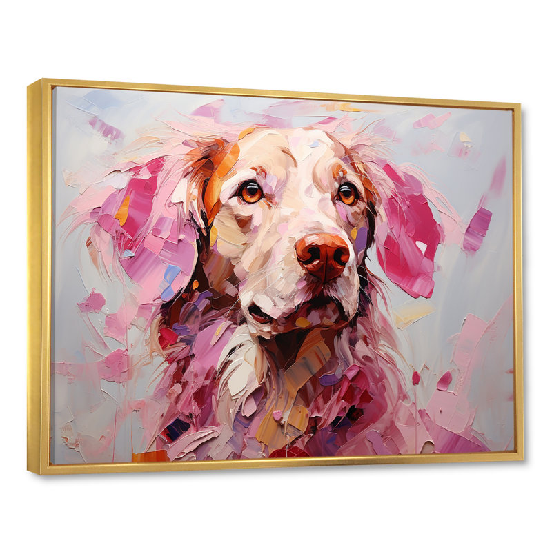 Rose Labrador Popart - art mural chien, H 24 po x l 32 po, Cadre flottant doré