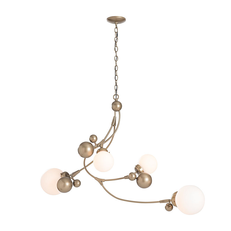 Lustre géométrique unique à 4 lumières Sprig, Opale, Or doux