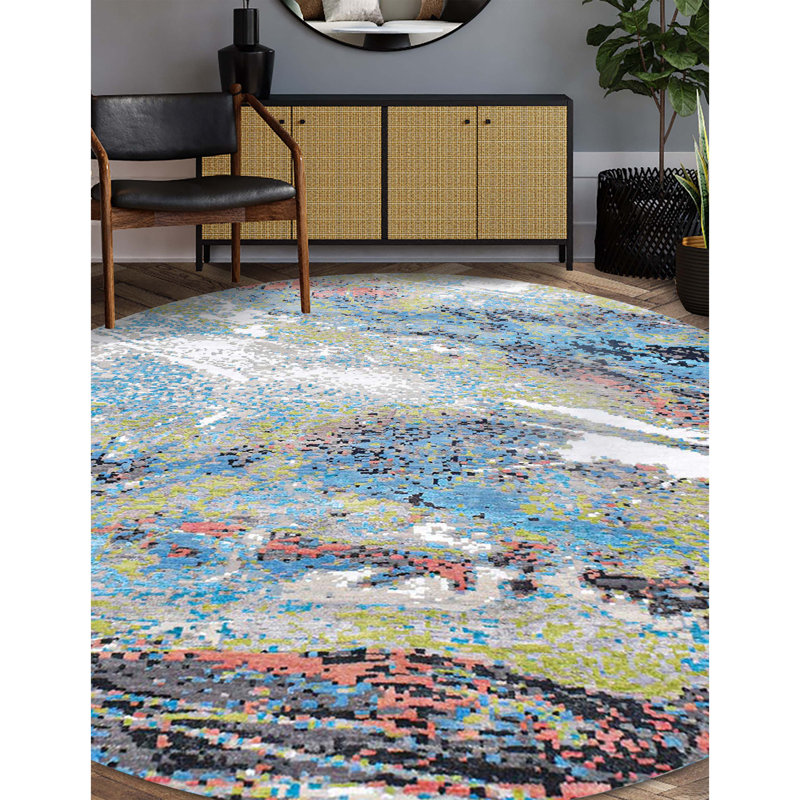 Hand Woven Wool Abstract Area Rug, Rectangle 5' x 8'