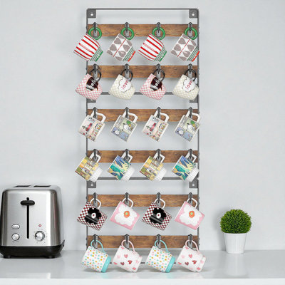Ensemble de 3 porte-gobelets muraux avec 24 crochets mobiles, support à tasses à café en bois réglable pour collectionneurs de tasses