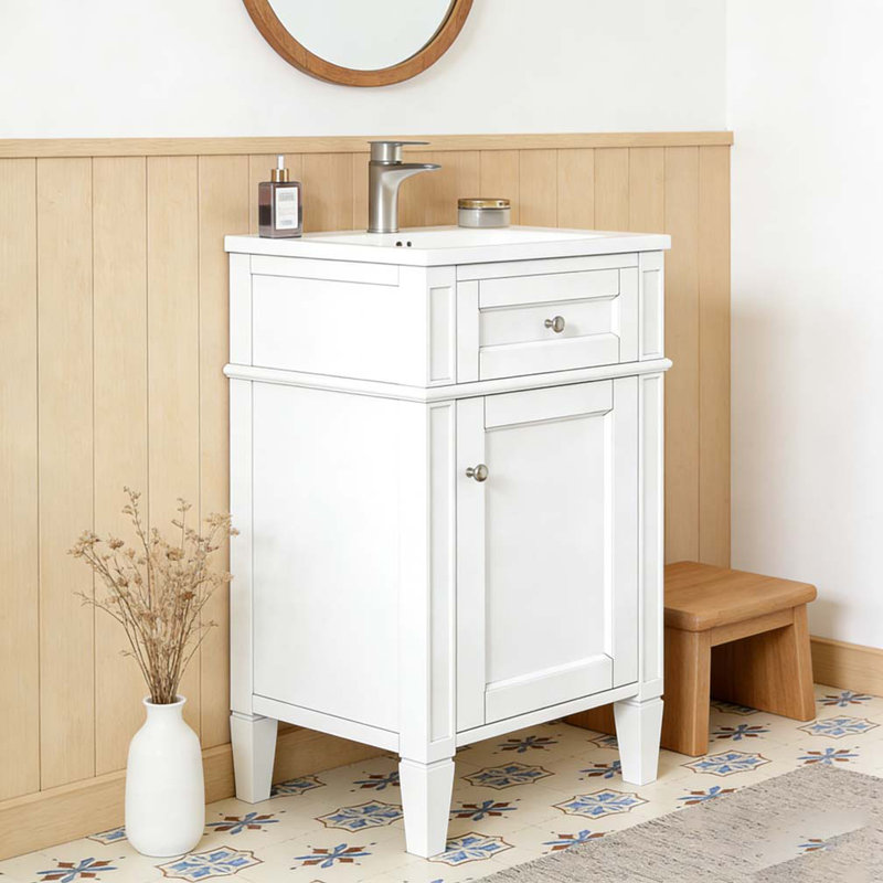 Meuble-lavabo de 16 po avec lavabo en céramique, Blanc