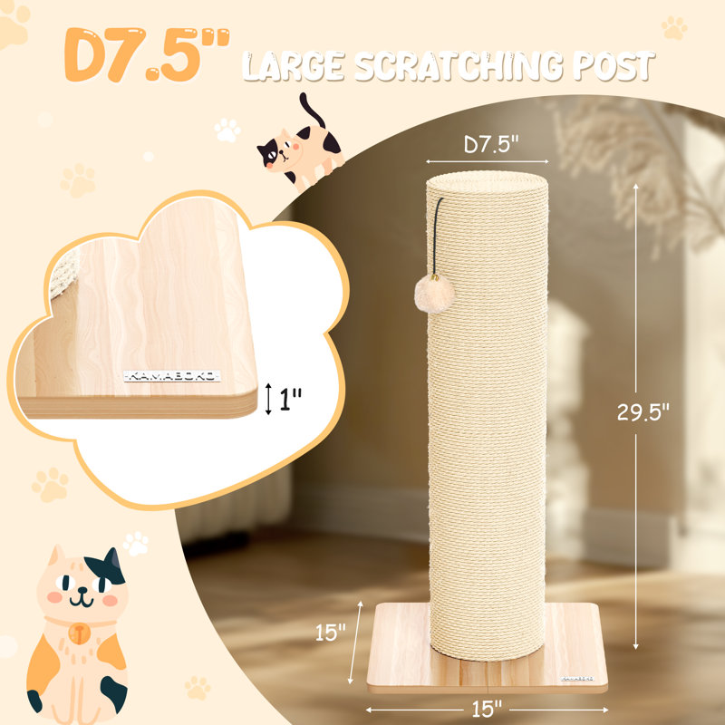 29.5" High Sisal Cat Scratching Post, Beige