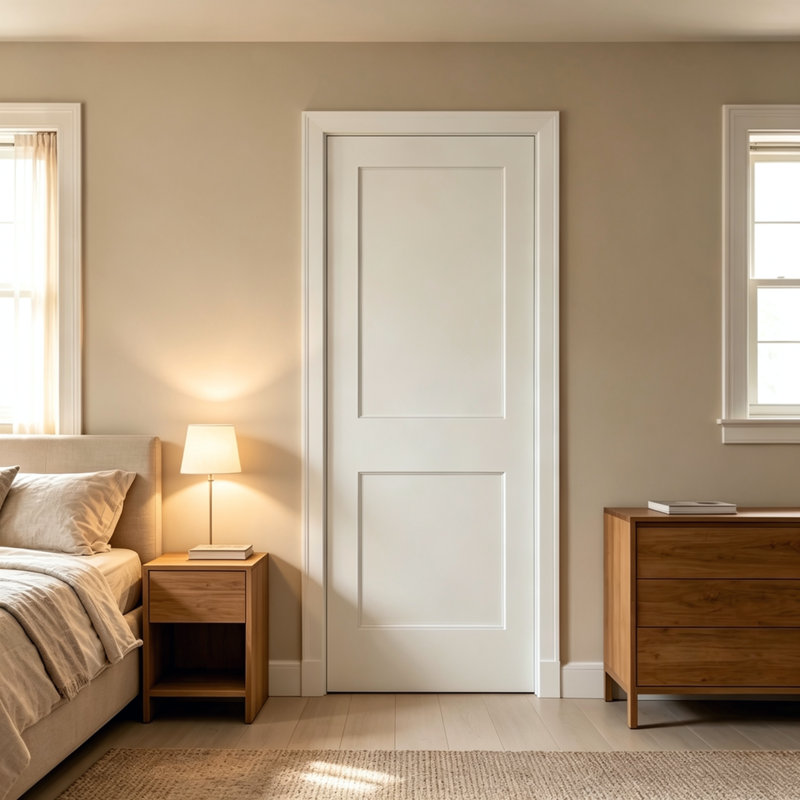 Porte intérieure en bois apprêté blanc Shaker, panneau unique de 32 x 80 x 1-3/8 pouces, pour placard ou entrée de chambre. Surface lisse, prête à peindre.
