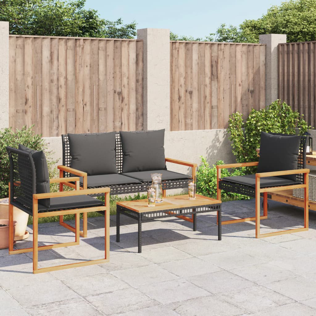 Vidaxl 4-Tlg. Garten-Lounge-Set Mit Kissen Schwarz Polyrattan