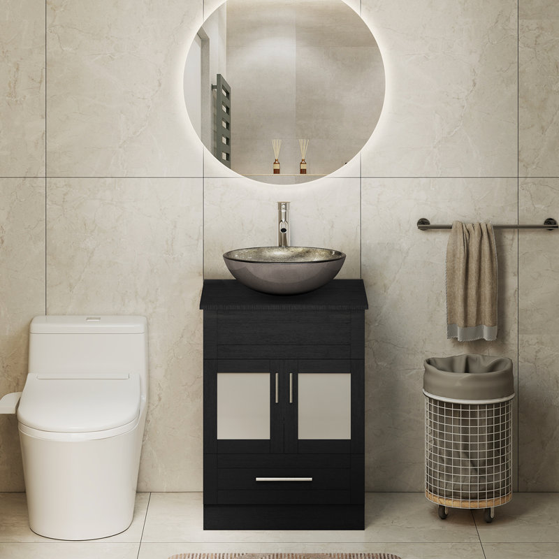 Metro Lane 42mm L x 42mm W Natural Glass Oval Sink with Tap, Silver