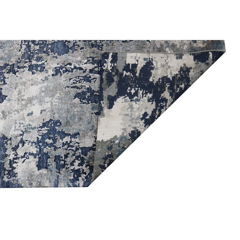 Abstract Area Rug in Dark Blue/Gray, Rectangle 5' x 7'