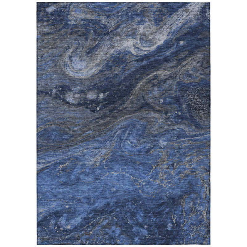 Tapis intérieur lavable abstrait bleu denim et bleu ciel 9 pi x 12 pi HomeRoots