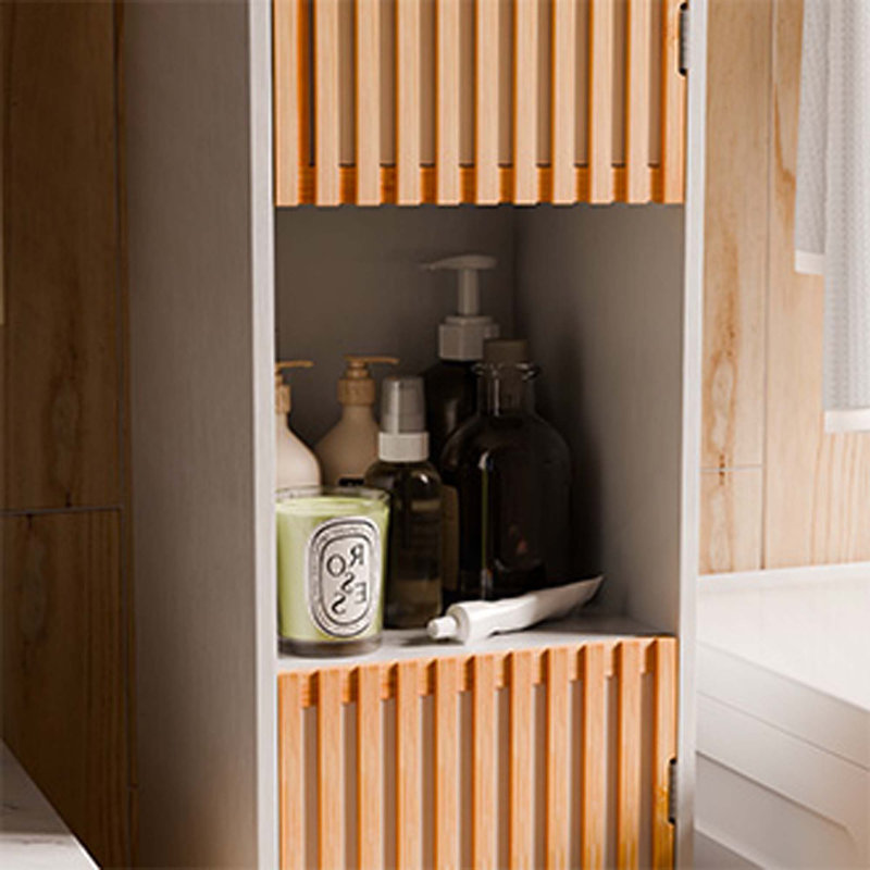 Bathroom Tall Storage Cabinet With Bamboo Slats Door