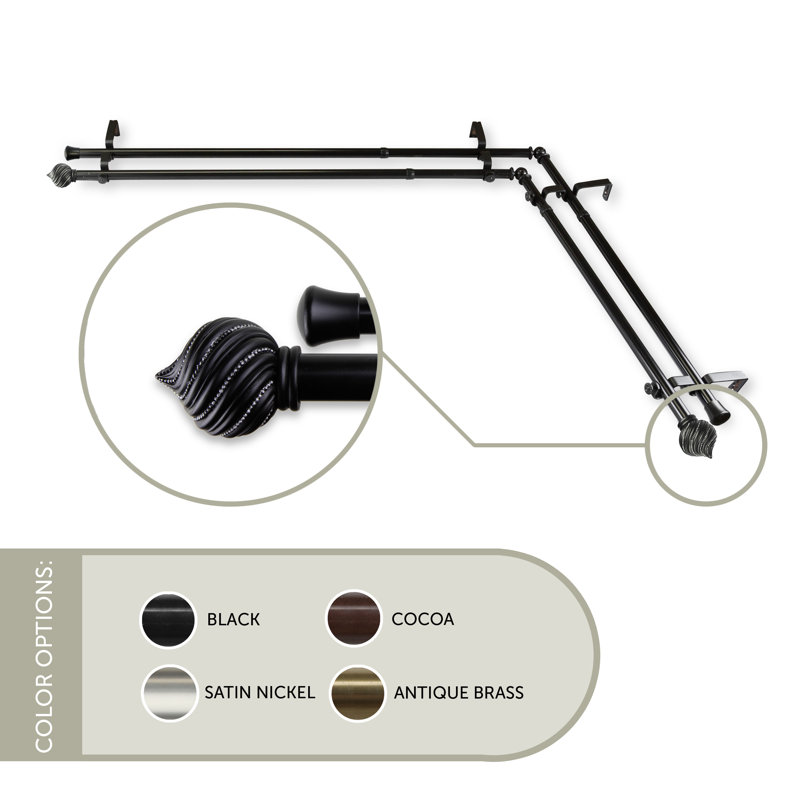 Ensemble de tringle à rideaux double et quincaillerie Sebergham, Noir, H 48 po x l 84 po