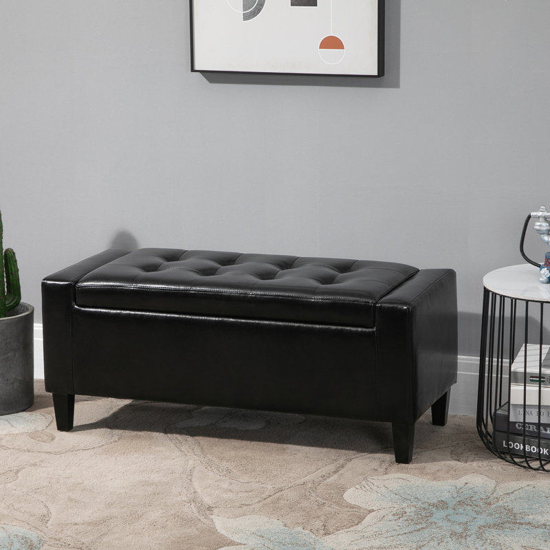 Faux Leather Upholstered Storage Bench, Black